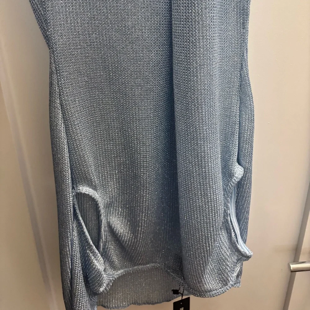 NWT PRETTYLITTLETHING Blue Lurex Sequin Cowl Neck Maxi Dress - Picture 4 of 10